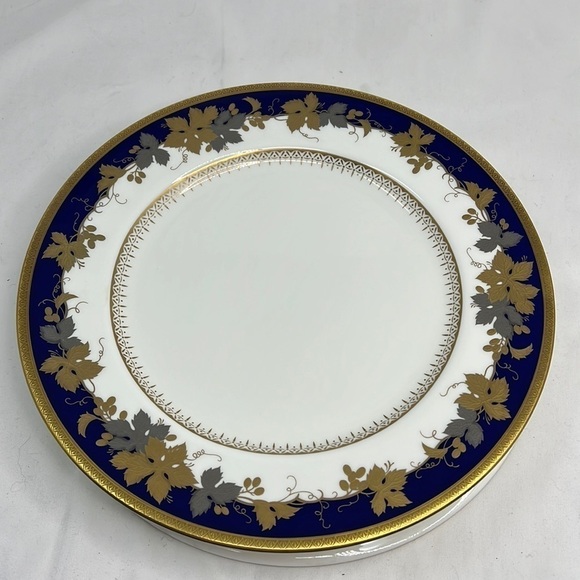 Narumi Oscar de la Renta AF002 Gold Leaf Cobalt Bone China 2 Dinner Plates - Picture 5 of 8